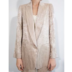 Zara Wrinkle And Satin Effect Blazer Jacket Shoulder Pads Mink M